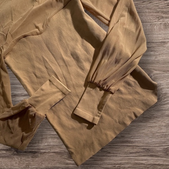 NWT Free People Sheer Mesh Nude Colored High Neck Statement Top - Picture 2 of 5